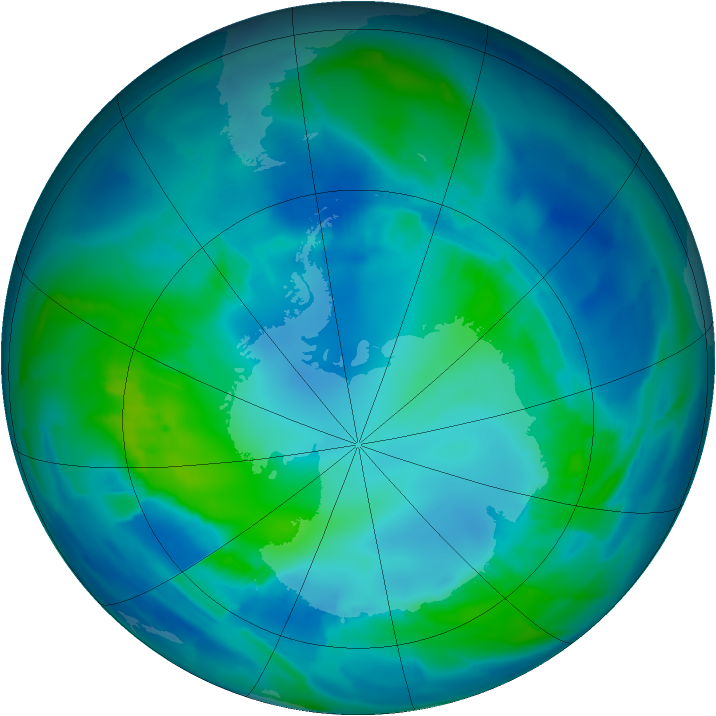 Antarctic ozone map for 23 April 2012